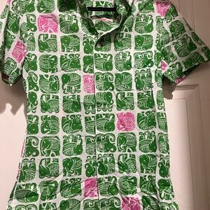 Men's Green and Pink Casual Button Down Shirt